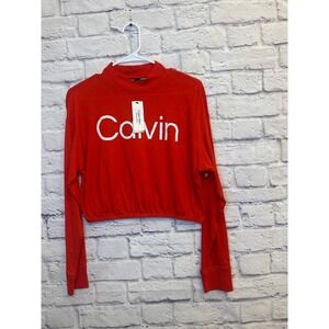 Calvin Klein Performance Red Cropped Mock Neck Long Sleeve T Shirt Top Womens M